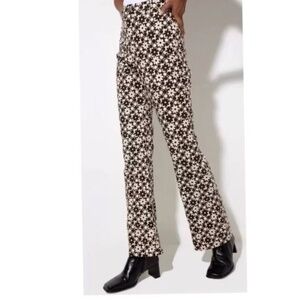 Brown and Cream Checkered Flower Flare Pants (s)